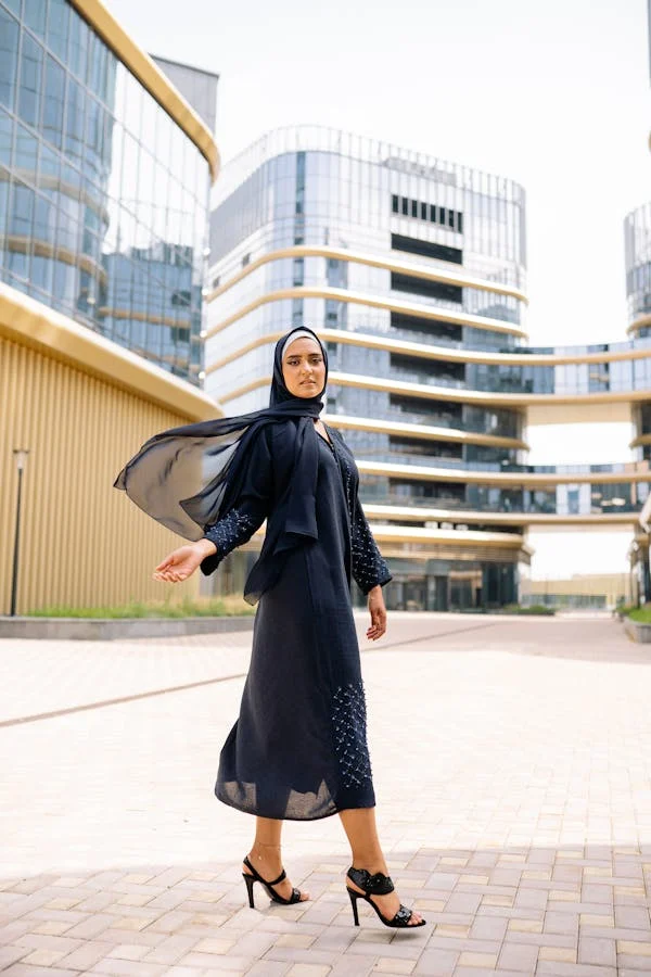 Navy blue linen dress