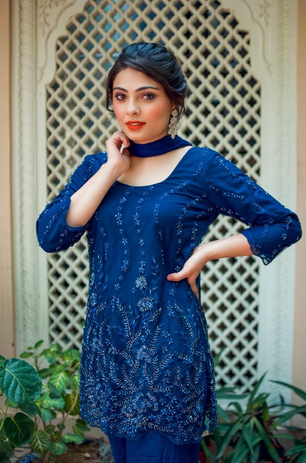 Navy blue linen dress