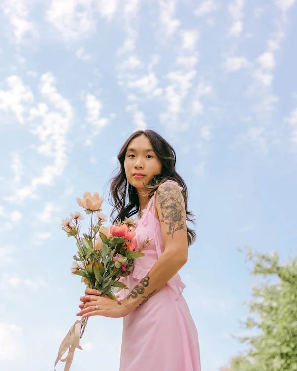 Chinese dress pink with flowers